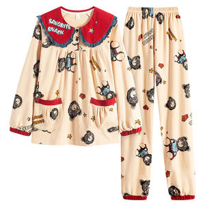 Spring and Autumn Cotton Pajamas Women's Long Sleeve Thin Two-Piece Set Lace Large Lapel Knitted Fairy Home <strong>Clothing</strong> OEM - Product Image 6