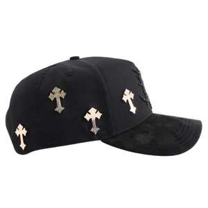 Cappellini da Baseball Originali LOOK at ME, 5 Pannelli in Camoscio, Ricamo Sportivo, Visiera Curva, Nero - Product Image 4