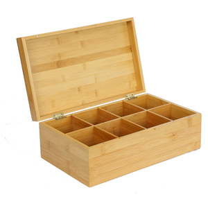 WanuoCraft Hot Sale Bamboo Box with Dividers 8 compartment Wood Tea Storage Organizer Eco-friendly Tin Box