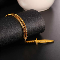 Dague en acier inoxydable plaqué or à la mode Stiletto couteau pendentif collier chaîne à maillons pour cadeau