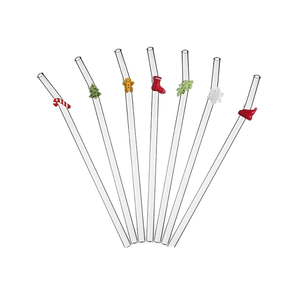 Pajitas de Vidrio Reutilizables para Navidad, Ecológicas, Resistentes al Calor, Diseño Creativo, Puntas Adhesivas, Formas de Hombre de Jengibre y Árbol - Product Image 3