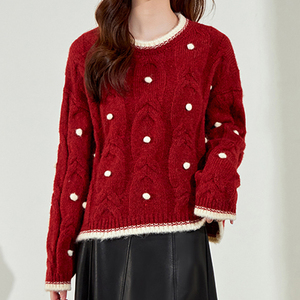 Maglione Borgogna a Trecce con Pon-Pon per <span class=keywords><strong>Donna</strong></span> - Top Retrò e Carino - Product Image 1