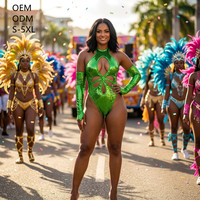 Costume de scène vert pour femme, combinaison de carnaval de Trinité-et-Tobago, bikini sur mesure pour femmes rondes, idéal pour les festivals