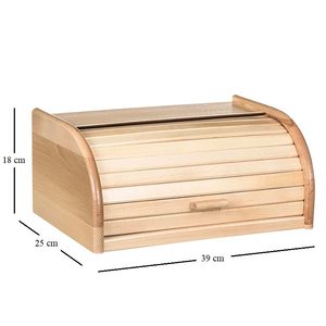 Beech Wood Bread Bin 39x25x18 Cm Roll Up Lid <b>Storage</b> <b>Container</b> For <b>Kitchen</b> Use - Product Image 3