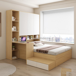 Ensembles de meubles de chambre modulaires en bois, lit tatami avec bureau, armoire et placards muraux pour petits espaces, appartement studio - Product Image 6