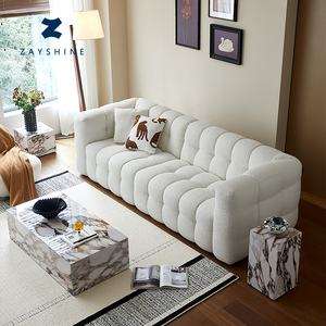 Zayshine Juego de Sofás de Lujo Nórdico Moderno para Sala de Estar de Terciopelo Blanco Crema Sofá Modular de 3 Plazas en Forma de I de Piel de Oveja para Apartamento - Product Image 1