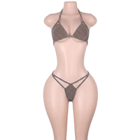 Ensembles deux pièces de lingerie sexy en fil argenté scintillant, tenues de pole dance pour club, tenues halter, tenues pour Bottle Girl