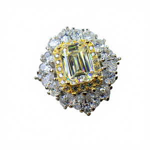 <b>Silver</b> 925 Original 1 Carat Brilliant <b>Emerald</b> Cut Platinum Plated Prong Set Moissanite Flower <b>Ring</b> Wedding Fine Jewelry - Product Image 4