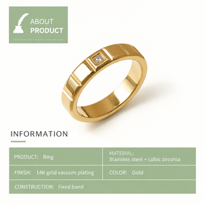 Bague géométrique en acier inoxydable doré avec zircone cubique - Product Image 2