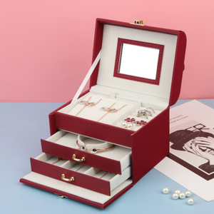Vente flash - Petite boîte à bijoux de voyage faite à la main, multifonctionnelle, 3 étages, recouverte de cuir PU - Product Image 4
