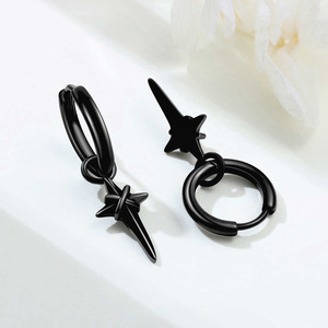 Pendientes/argollas con diseño de estrella cruzada en cobre blanco oscuro, pendientes originales de estilo gótico, estilo femenino - Product Image 6