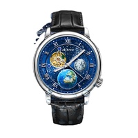 Montre mécanique entièrement automatique avec bracelet en cuir véritable, fermoir papillon, étanche, aiguilles lumineuses, cadran ciel étoilé en métal