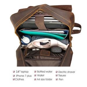 Tiding Custom Vintage <strong>Brown</strong> Crazy Horse Leather 14 Inch Travel Laptop <strong>Backpack</strong> for Men - Product Image 6