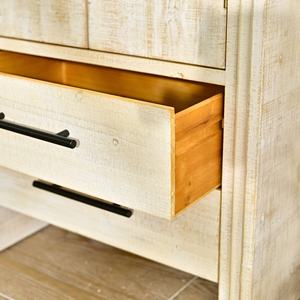 Armoire de rangement en bois massif blanc rustique pour salon, avec 2 tiroirs, grande capacité, durable - Product Image 6