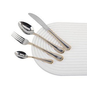 Ensemble de couverts en acier inoxydable argenté, garnitures plaquées or 24K - Product Image 2