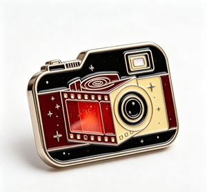 Pin Metálico Vintage con Diseño de Cámara, Bañado en Oro, Esmalte Duro, Rectangular, Coleccionable, Temática Antigua, Artesanía de Aleación de Zinc - Product Image 1