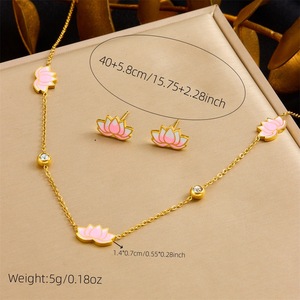 Lotus Flower Jewelry <b>Set</b> Zinc Alloy Pink Gradient Rhinestone Necklace Earrings <b>Bracelet</b> Gift <b>Set</b> - Product Image 4