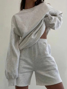 Conjunto Deportivo Informal para Mujer, Diseño Vintage, Sudadera Gris, Pantalones Cortos, Ropa Deportiva, Sudadera con Capucha y Pantalones de Algodón - Product Image 3