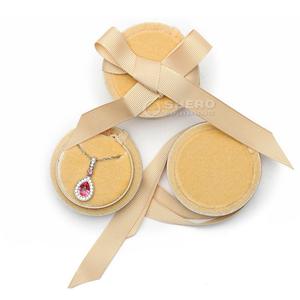 Round Beige Velvet Jewelry Gift <b>Box</b> With Ribbon Tie For Necklaces Pendants And <b>Rings</b> Custom Color Luxury Jewelry Packaging Case - Product Image 5