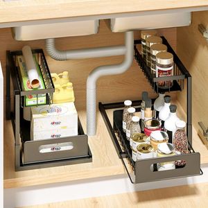 Under Sink Organizer Pull Out Cabinet Organizer 2 Tier Slide Out Sink <b>Shelf</b> Cabinet Storage <b>Shelves</b> Storage <b>for</b> <b>Kitchen</b> Bathroom - Product Image 4
