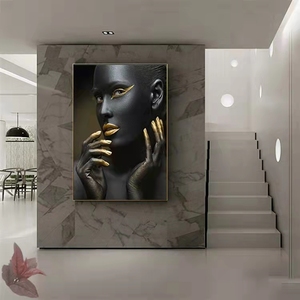 Peinture murale moderne sur papier durable, impression <span class=keywords><strong>aquarelle</strong></span>, motif <span class=keywords><strong>femme</strong></span> africaine noire, taille personnalisée, décoration intérieure, vente chaude - Product Image 4