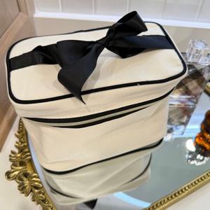 Pur coton arc décoration sac cosmétique fermeture éclair en métal sacs de maquillage haute qualité grande capacité sac de rangement pour femmes hommes voyage - Product Image 1