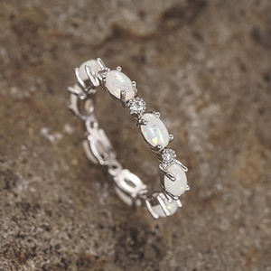 CAOSHI, joyería de latón, banda de promesa de ópalo imitado, anillos infinitos para mujer, anillo de ópalo de forma ovalada de Color dorado rosa y plateado para mujer - Product Image 2