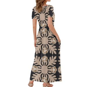 Robe tunique de Bohème de grande taille polynésienne pour femmes, imprimé hawaïen de style géométrique vintage, col en V, coupe ajustée - Product Image 4