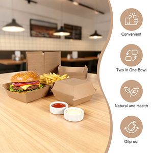 Bol jetable et boîte à hamburger en papier kraft, vendus séparément pour le bol et ensembles pour l'emballage, pour les fêtes quotidiennes ou les magasins d'alimentation - Product Image 5