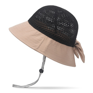 Summer Women's Breathable Fisherman Hat With <b>Bow</b> Tie Sun Protection Bucket Hat For Beach Outings Yellow Brick <b>Red</b> Color - Product Image 3