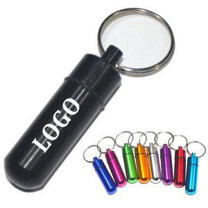 Custom Logo Promotional Small Pill Case Aluminum Alloy Sealed Pill Storage Box Keychains Waterproof Pocket Pill Box Keychain