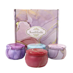 ชุดของขวัญเทียนหอมอโรมาเธอราพีจากขี้ผึ้งถั่วเหลือง 4 ชิ้น พร้อมดอกไม้แห้ง บรรจุในกระป๋องโลหะทำมือ ปลอดสารพิษ สำหรับวันแม่ - Product Image 1