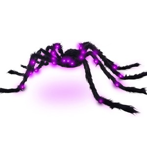4 piedi viola LED ragno finto gigante di Halloween fuori dalla decorazione della casa illuminano ragni pelosi neri 125cm raccapriccianti per feste infestate - Product Image 6