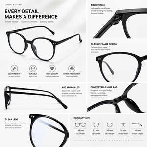Lunettes d'ordinateur anti-lumière bleue, monture ronde, pour étudiants, bureau, étude, usage quotidien, mode unisexe - Product Image 2