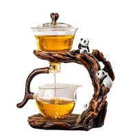 Nouvel ensemble de thé automatique en verre de style panda, design chinois, tasses de luxe, théière magnétique – Idéal pour les amateurs de thé et la préparation de thé au bureau