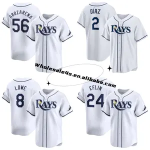 坦帕湾市雷缝制棒球衫男子白色美国棒球垒球制服 #56 Arozarena 2 Diaz批发