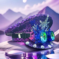 Chapeaux de Capitaine Steampunk Personnalisés en Gros (3 MOQ) avec Paillettes et Strass, Style Luxe Unisexe pour le Burning Man, la Plage et les Fêtes en Extérieur