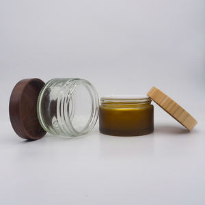 Ronde Hete Verkoop Cosmetische Gezichtscrème <span class=keywords><strong>Container</strong></span> 200G <span class=keywords><strong>200Ml</strong></span> Amberkleurige Heldere Frosted Helder Glazen Pot Met Bamboe Houten Deksel - Product Image 5