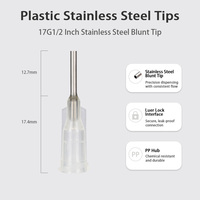 Tip Dispensing Plastik Hub Luer Lock 1/2 Inch Jarum Tumpul Stainless Steel 17 Gauge untuk Perekat Industri