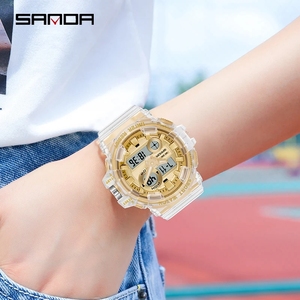 Personnalisé Votre Propre Logo Sanda 3100 Chronographe Montres Double Affichage Hommes Étanche Mode Bracelet Transparent Lumineux Reloj <span class=keywords><strong>Montre</strong></span> - Product Image 2