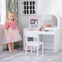 Coiffeuse légère pour enfants en bois de chambre à coucher rose avec miroir et chaise, coiffeuse pour enfants