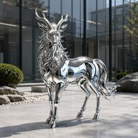 Maßgefertigte Metall-Hirschstatue mit Reflektierender Eleganz und Aufwendig Fließender Mähne, Edelstahl-Skulpturen