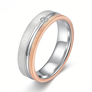 Anello di Coppia in Acciaio Inossidabile Bicolore con Diamante CZ Opaco, Fede Nuziale per Lui e Lei - Product Image 2