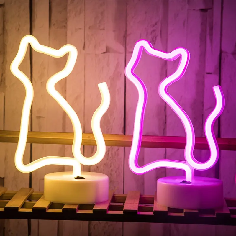 Fabriklieferung Batterie USB-betriebene Tierschreibtisch-Nachtlampe Led Katze Neonzeichen Licht für Party Schlafzimmer Geschenk Tischdekoration