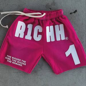 กางเกงขาสั้นผู้ชายสีดำแบบย้อมสีเอซิด สไตล์วินเทจ ผ้าฝรั่งเศสเทอร์รี่ พร้อมลายพิมพ์นูน  แบบลำลอง  ผูกเชือก - Product Image 4