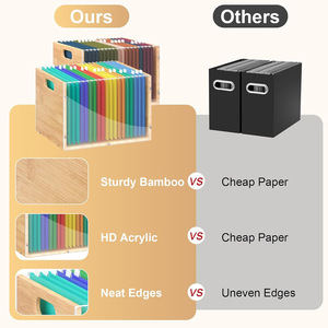 Bamboo <b>File</b> Organizer Rectangle 18L Standing Type Desktop <b>Storage</b> Box Tidy Office Organizer - Product Image 2
