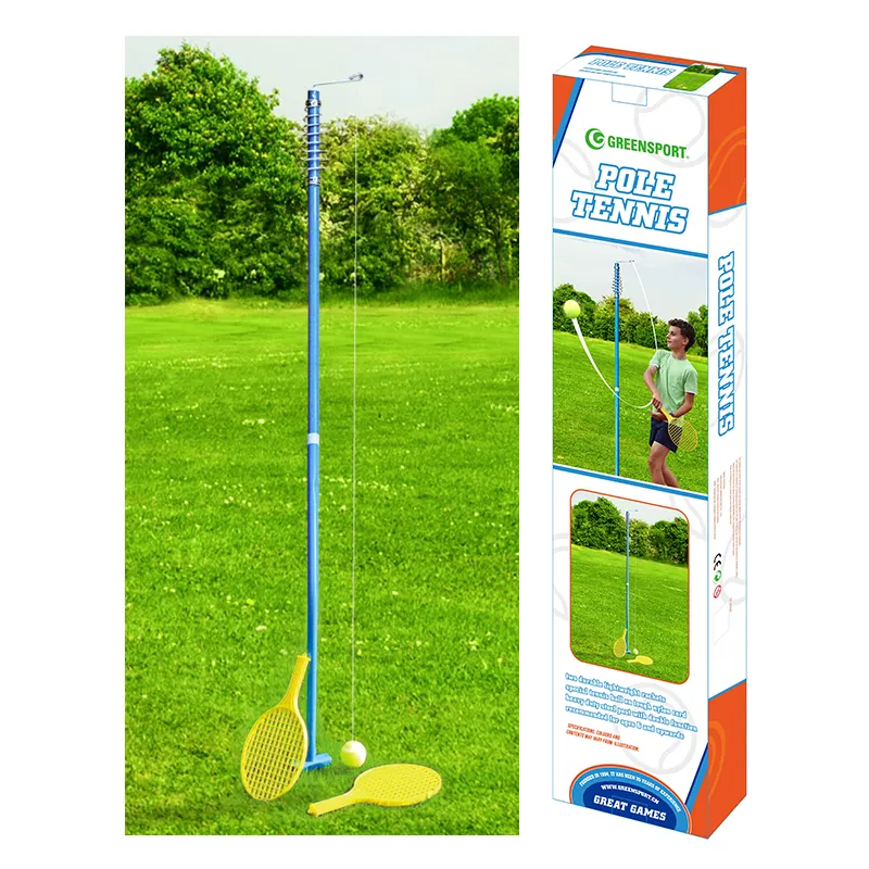 Outdoor kids tennis training set metal spiral head assembly pole and tether tennis swing ball tennis game set