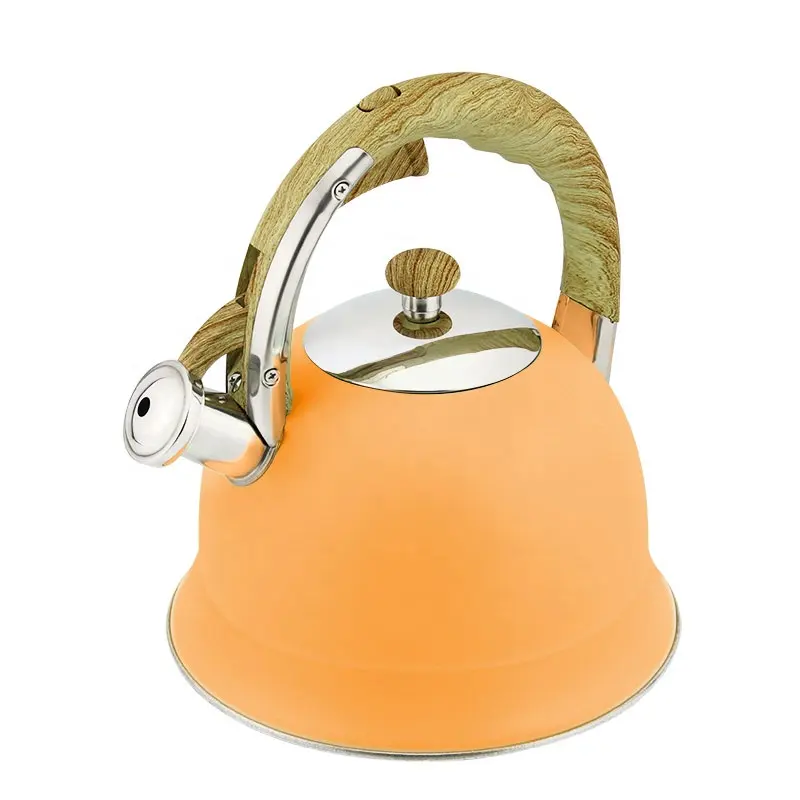 2020 hot sale stainless steel whistling water kettle wood garin color handle