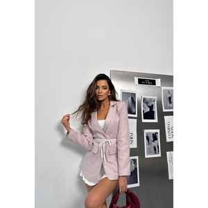 Chaqueta Bomber de Diseño Shantuk en Lino con Cierre de Cordón, Otoño/Primavera, Color Lila, Patrón Liso, Cuero Fino, Poliéster/Algodón Teñido/Sin Rematar - Product Image 2