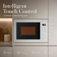 Horno Microondas Integrado Moderno de Gran Capacidad para Cocina, Pantalla Digital de Vidrio Blanco, Fácil de Limpiar, Interior de Acero Inoxidable
